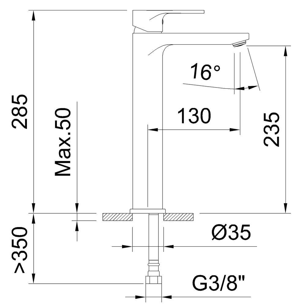 Zwarte lavabokraan 285 mm