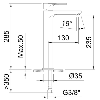Zwarte lavabokraan 285 mm