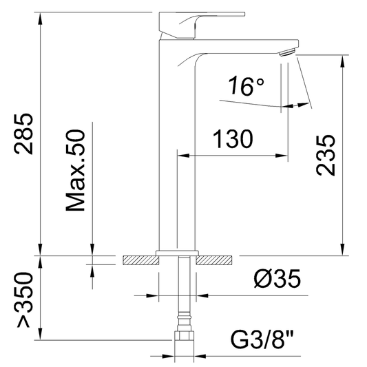 Zwarte lavabokraan 285 mm