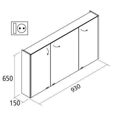 Alliance kast 3 dubble spiegeldeur met LED verlichting IP44 (21,5W)