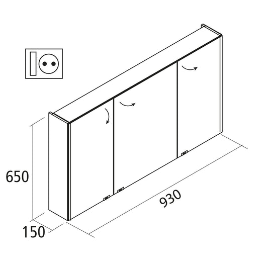 Alliance kast 3 dubble spiegeldeur met LED verlichting IP44 (21,5W)